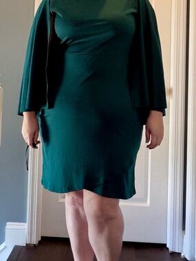 Forest Green Midi Dress with Cape Sleeves